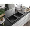Mexen Mario chiuvetă din granit cu 2 compartimente 820 x 436 mm, negru, sifon negru - 6504822000-77-B
