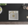 Mexen Milo chiuvetă de granit cu 1 compartiment 435 x 410 mm, Albă, sifon Auriu - 6505441000-20-G