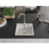 Mexen Milo chiuvetă de granit cu 1 compartiment 435 x 410 mm, Albă, sifon Auriu - 6505441000-20-G