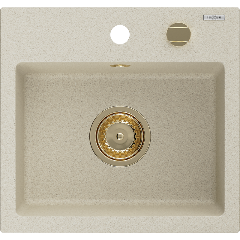 Mexen Milo 1-medencés gránit mosogató 435 x 410 mm, Bézs, szifon Arany - 6505441000-69-G