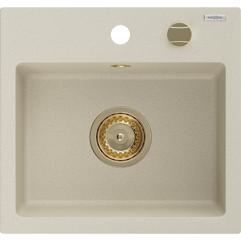 Mexen Milo gránit mosogató 1-medencés 435 x 410 mm, bézs, arany szifon - 6505441000-69-G