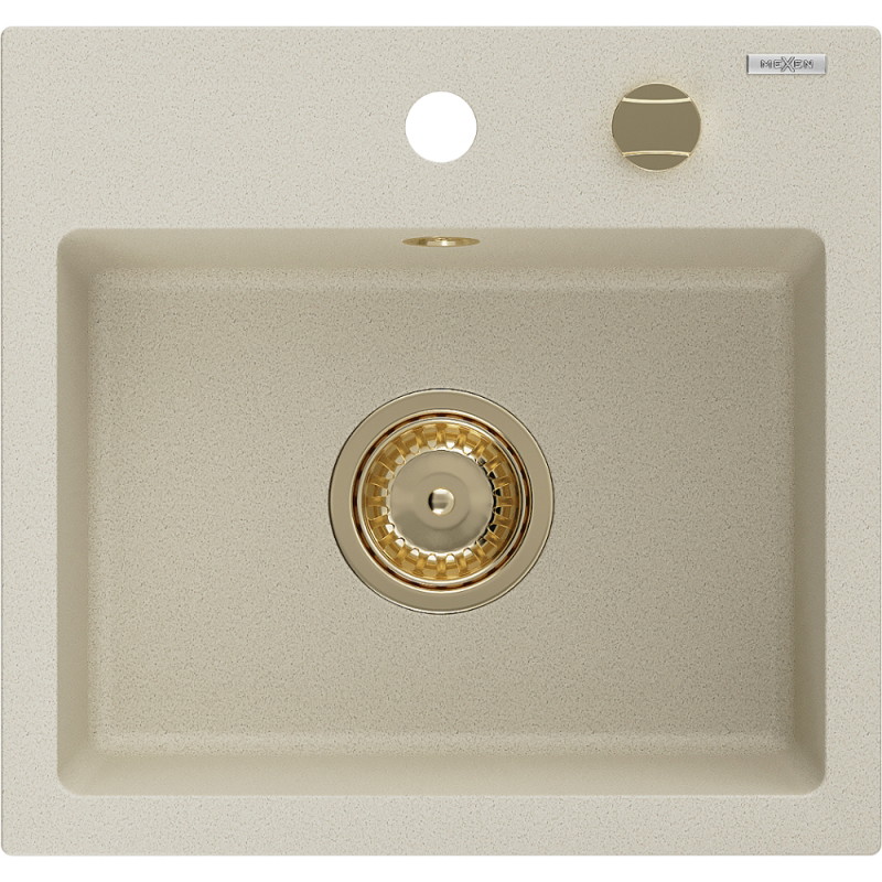 Mexen Milo gránit mosogató, 1 rekeszes, 435 x 410 mm, bézs, arany szifon - 6505441000-69-G