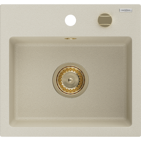 Mexen Milo gránit mosogató 1-medencés 435 x 410 mm, bézs, arany szifon - 6505441000-69-G