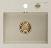 Mexen Milo chiuvetă de granit 1-cameră 435 x 410 mm, bej, sifon auriu - 6505441000-69-G