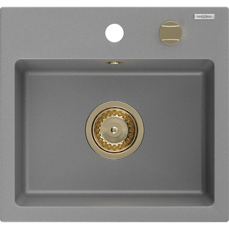 Mexen Milo 1-medencés gránit mosogató 435 x 410 mm, Szürke, szifon Arany - 6505441000-71-G