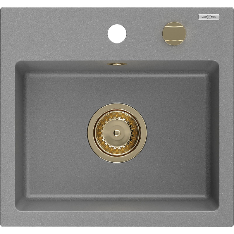 Mexen Milo chiuvetă granit 1 cuvă 435 x 410 mm, gri, sifon auriu - 6505441000-71-G