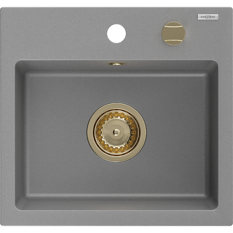 Mexen Milo egymedencés gránit mosogató 435 x 410 mm, szürke, arany szifonnal - 6505441000-71-G