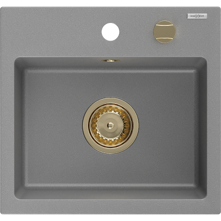 Mexen Milo 1-medencés gránit mosogató 435 x 410 mm, Szürke, szifon Arany - 6505441000-71-G