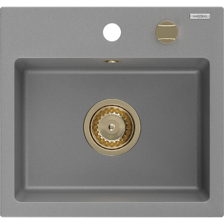 Mexen Milo gránit mosogató 1-medencés 435 x 410 mm, szürke, arany szifon - 6505441000-71-G