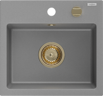 Mexen Milo egymedencés gránit mosogató 435 x 410 mm, szürke, arany szifonnal - 6505441000-71-G