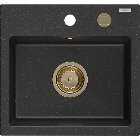 Mexen Milo chiuvetă de granit cu 1 cuvă 435 x 410 mm, negru/argintiu metalizat, sifon auriu - 6505441000-73-G