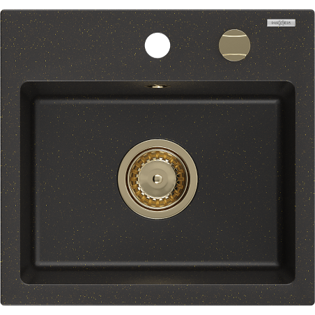 Mexen Milo chiuvetă de bucătărie din granit cu 1 compartiment 435 x 410 mm, negru/auriu metalic, sifon auriu