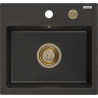 Mexen Milo chiuvetă de bucătărie din granit cu 1 compartiment 435 x 410 mm, negru/auriu metalic, sifon auriu
