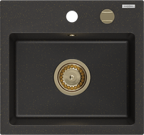 Mexen Milo chiuvetă de bucătărie din granit cu 1 compartiment 435 x 410 mm, negru/auriu metalic, sifon auriu