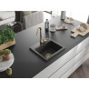Mexen Milo chiuvetă de granit cu 1 compartiment, 435 x 410 mm, negru pătat, sifon auriu - 6505441000-76-G