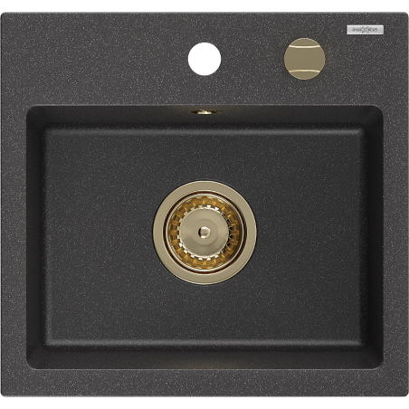Mexen Milo 1-medencés gránit mosogató 435 x 410 mm, Fekete foltos, szifon Arany - 6505441000-76-G