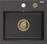 Mexen Milo egykamrás gránit mosogató 435 x 410 mm, fekete pöttyös, arany szifonnal - 6505441000-76-G