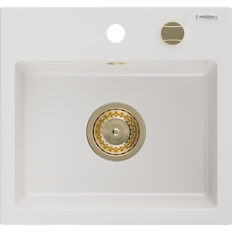 Mexen Milo gránit mosogató 1 rekeszes 435 x 410 mm, fehér, arany szifon - 6505441000-20-G