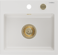 Mexen Milo 1-medencés gránit mosogató 435 x 410 mm, Fehér, szifon Arany - 6505441000-20-G