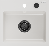Mexen Milo 1-medencés gránit mosogató 435 x 410 mm, fehér, fekete szifon - 6505441000-20-B