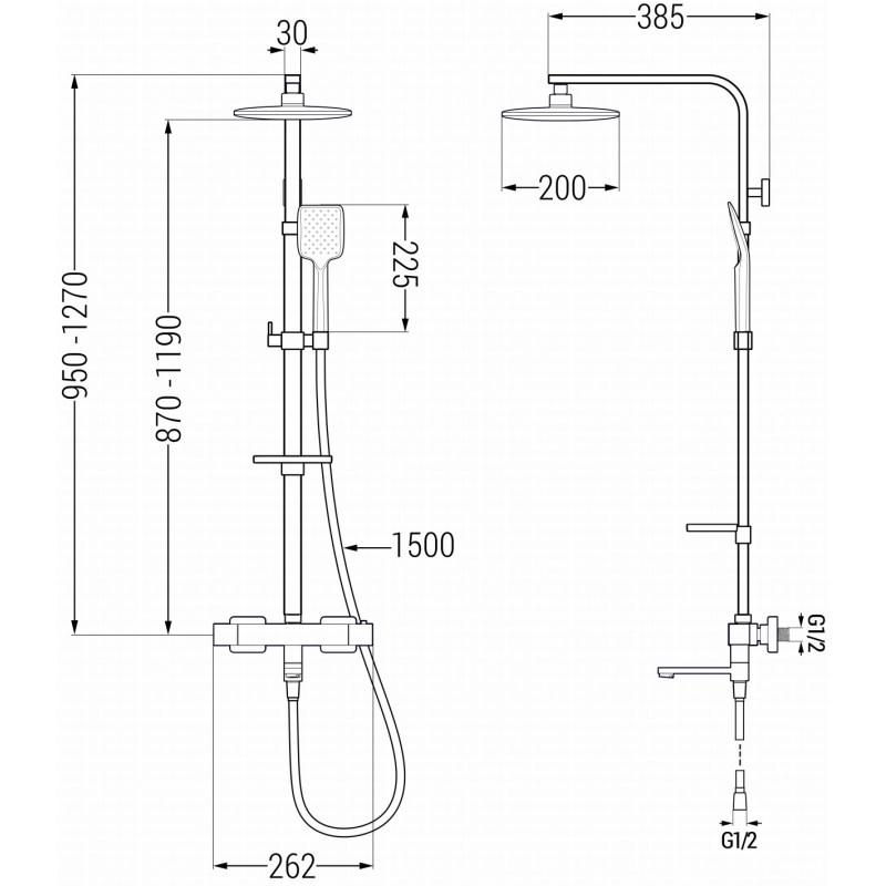 Mexen CQ62 set cadă-duș cu sistem de ploaie și baterie termostatică, crom - 779106295-00