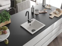 Mexen Milo chiuvetă granit 1-cameră 435 x 410 mm, alb, sifon negru - 6505441000-20-B