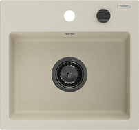 Mexen Milo chiuvetă de granit cu 1 compartiment 435 x 410 mm, bej, sifon negru - 6505441000-69-B