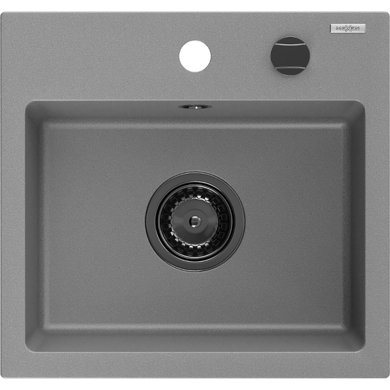 Mexen Milo gránit egytálcás mosogató 435 x 410 mm, szürke, fekete szifon - 6505441000-71-B