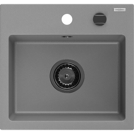 Mexen Milo gránit mosogató 1-medencés 435 x 410 mm, szürke, fekete szifon - 6505441000-71-B