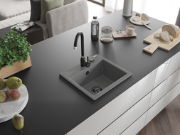 Mexen Milo chiuvetă de granit cu 1 compartiment 435 x 410 mm, gri, sifon negru - 6505441000-71-B