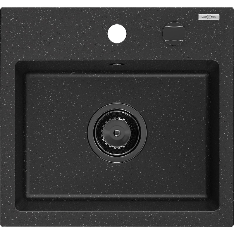 Mexen Milo chiuvetă de granit cu 1 cuvă 435 x 410 mm, negru/argintiu metalic, sifon negru - 6505441000-73-B