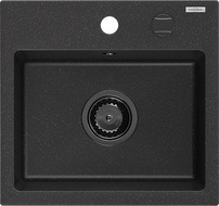 Mexen Milo gránit mosogató 1-medencés 435 x 410 mm, fekete/ezüst metál, fekete szifon - 6505441000-73-B