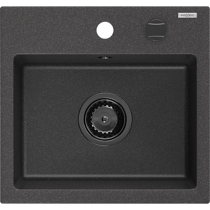 Mexen Milo gránit mosogató 1 rekeszes 435 x 410 mm, fekete pöttyös, fekete szifon - 6505441000-76-B