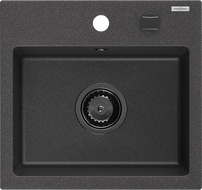 Mexen Milo egymedencés gránit mosogató 435 x 410 mm, fekete pöttyös, fekete szifon - 6505441000-76-B