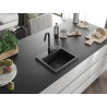 Mexen Milo gránit mosogató egykamrás 435 x 410 mm, fekete, fekete szifon - 6505441000-77-B