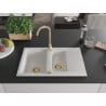Mexen Gaspar gránit mosogató 1,5 medencés csepegtetővel 737 x 475 mm, fehér, arany szifon - 6507731505-20-G
