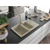 Mexen Gaspar chiuvetă din granit cu 1,5 compartimente și scurgător 737 x 475 mm, bej, sifon auriu - 6507731505-69-G