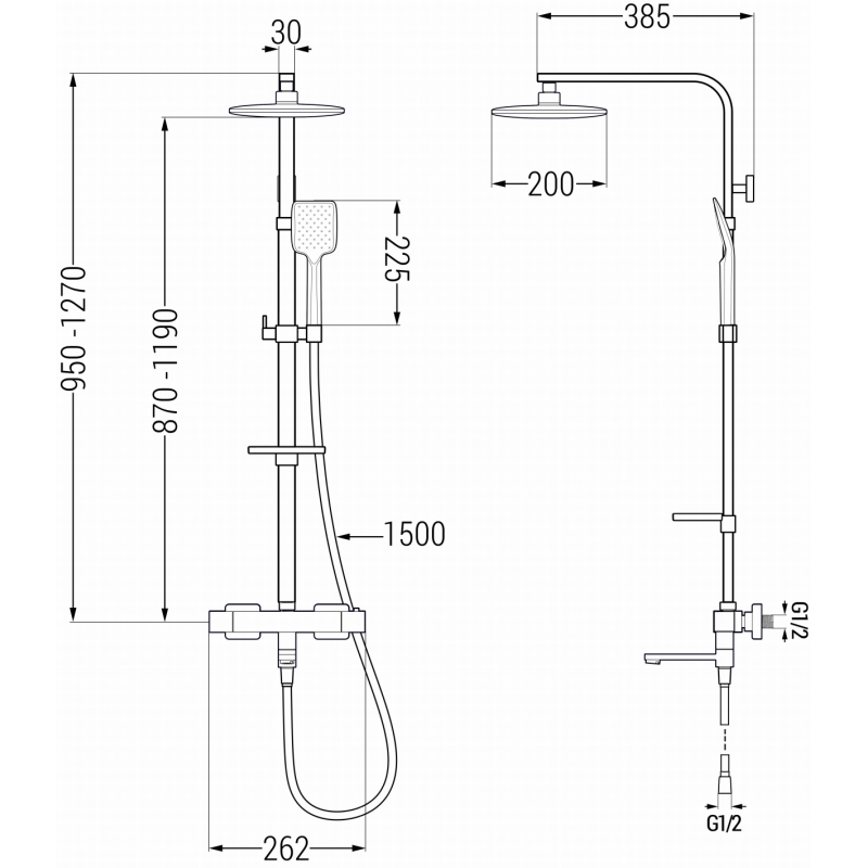 Mexen CQ62 set cadă-duș cu duș de tavan și baterie termostatică, aur roz - 779106295-60