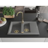 Mexen Gaspar 1,5 rekeszes gránit mosogató csepegtetővel, 737 x 475 mm, szürke, arany szifon - 6507731505-71-G