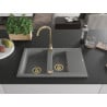 Mexen Gaspar chiuvetă din granit cu 1,5 compartimente și scurgător 737 x 475 mm, gri, sifon auriu - 6507731505-71-G