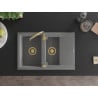 Mexen Gaspar chiuvetă din granit cu 1,5 compartimente și scurgător 737 x 475 mm, gri, sifon auriu - 6507731505-71-G