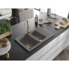Mexen Gaspar chiuvetă din granit cu 1,5 compartimente și scurgător 737 x 475 mm, gri, sifon auriu - 6507731505-71-G