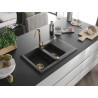 Mexen Gaspar chiuvetă din granit cu 1,5 compartimente și scurgător 737 x 475 mm, negru cu pete, sifon auriu - 6507731505-76-G