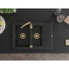 Mexen Gaspar 1.5-medencés gránit mosogató edényszárítóval 737 x 475 mm, Fekete, szifon Arany - 6507731505-77-G