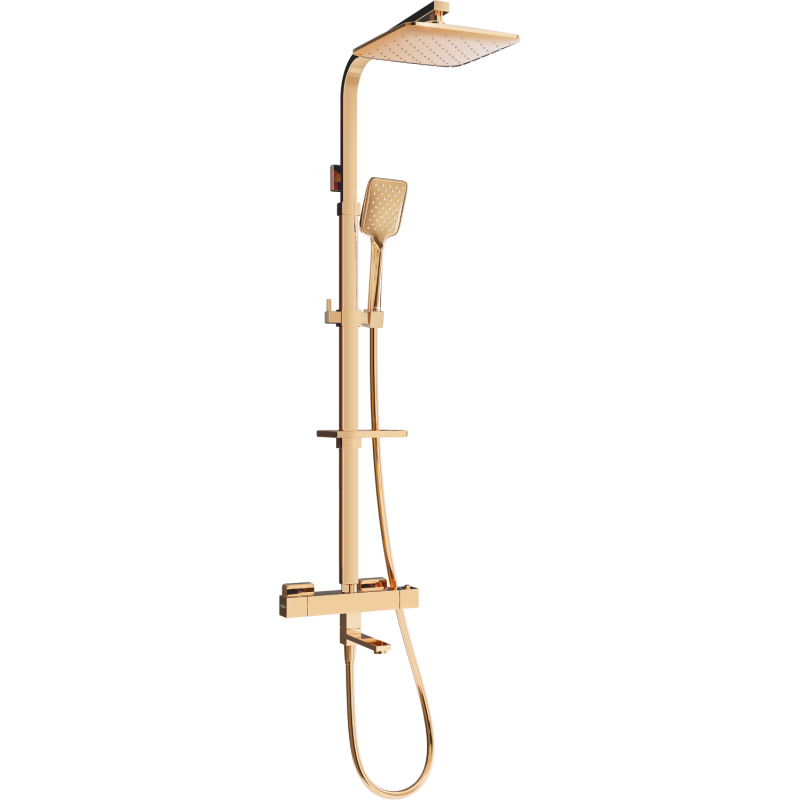 Mexen CQ62 set cadă-duș cu pară de tip ploaie și baterie termostatică, Roz-auriu - 779106295-60