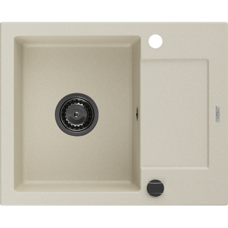 Mexen Enzo1-medencés gránit mosogató edényszárítóval 576 x 465 mm, Bézs, szifon Fekete - 6506571005-69-B