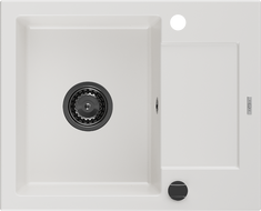 Mexen Enzo1-medencés gránit mosogató edényszárítóval 576 x 465 mm, Fehér, szifon Fekete - 6506571005-20-B