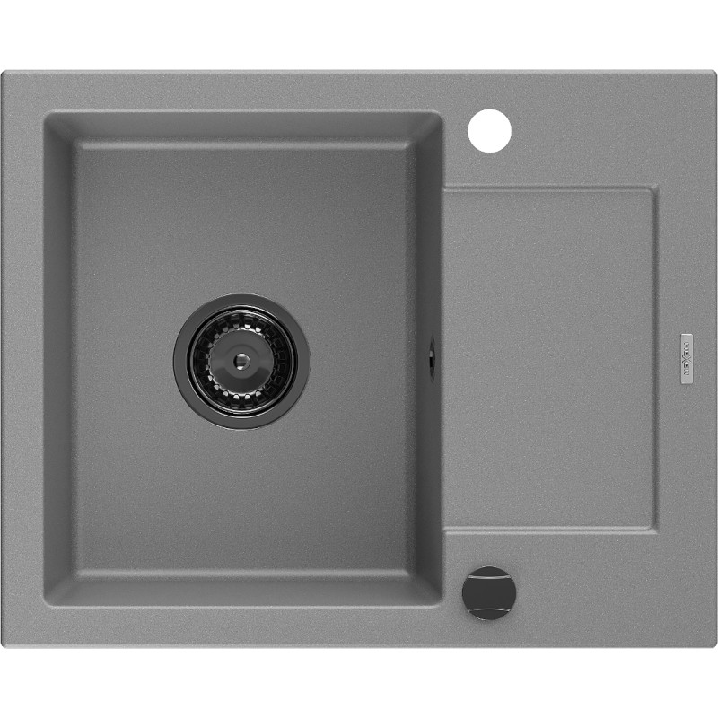 Mexen Enzo gránit mosogató 1-medencés csepegtetővel 576 x 465 mm, szürke, fekete szifon - 6506571005-71-B