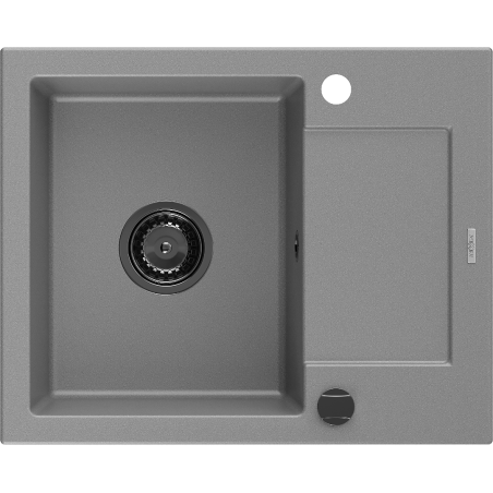 Mexen Enzo chiuvetă de granit cu 1 compartiment și picurător 576 x 465 mm, gri, sifon negru - 6506571005-71-B