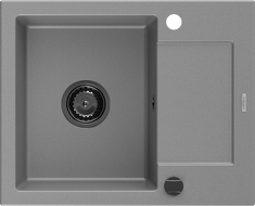 Mexen Enzo 1-medencés gránit mosogató tálcával 576 x 465 mm, szürke, fekete szifon - 6506571005-71-B